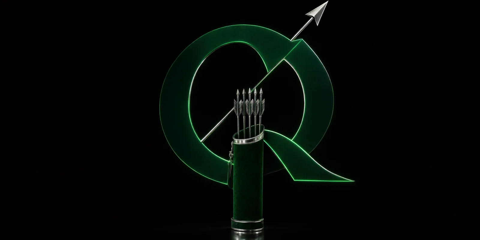 The Quiver mark: a forest-green Q edged in silver